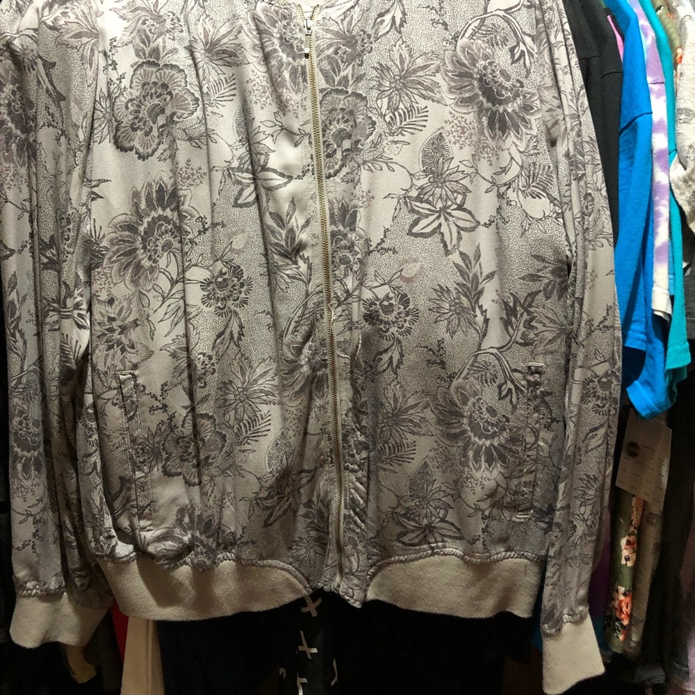 Gray floral bomber jacket